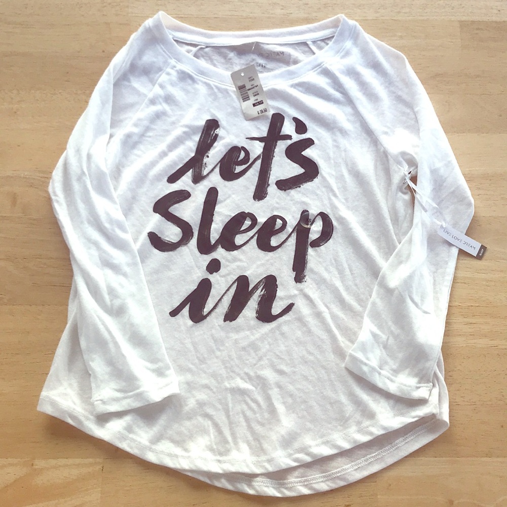 Girls XS White Long sleeve “Let’s Sleep In”
